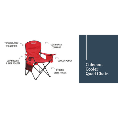 Coleman Portable Camping Chair with 4-Can Cooler, Cushioned Seat & Back with Side Pockets & Cup Holder, Carry Bag Included, Great for Camping, Tailgating, Firepits, Patio, & More