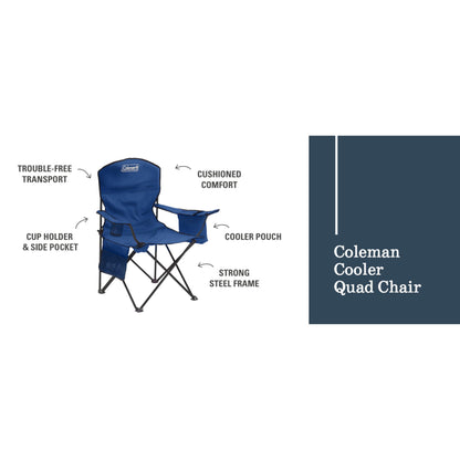 Coleman Portable Camping Chair with 4-Can Cooler, Cushioned Seat & Back with Side Pockets & Cup Holder, Carry Bag Included, Great for Camping, Tailgating, Firepits, Patio, & More