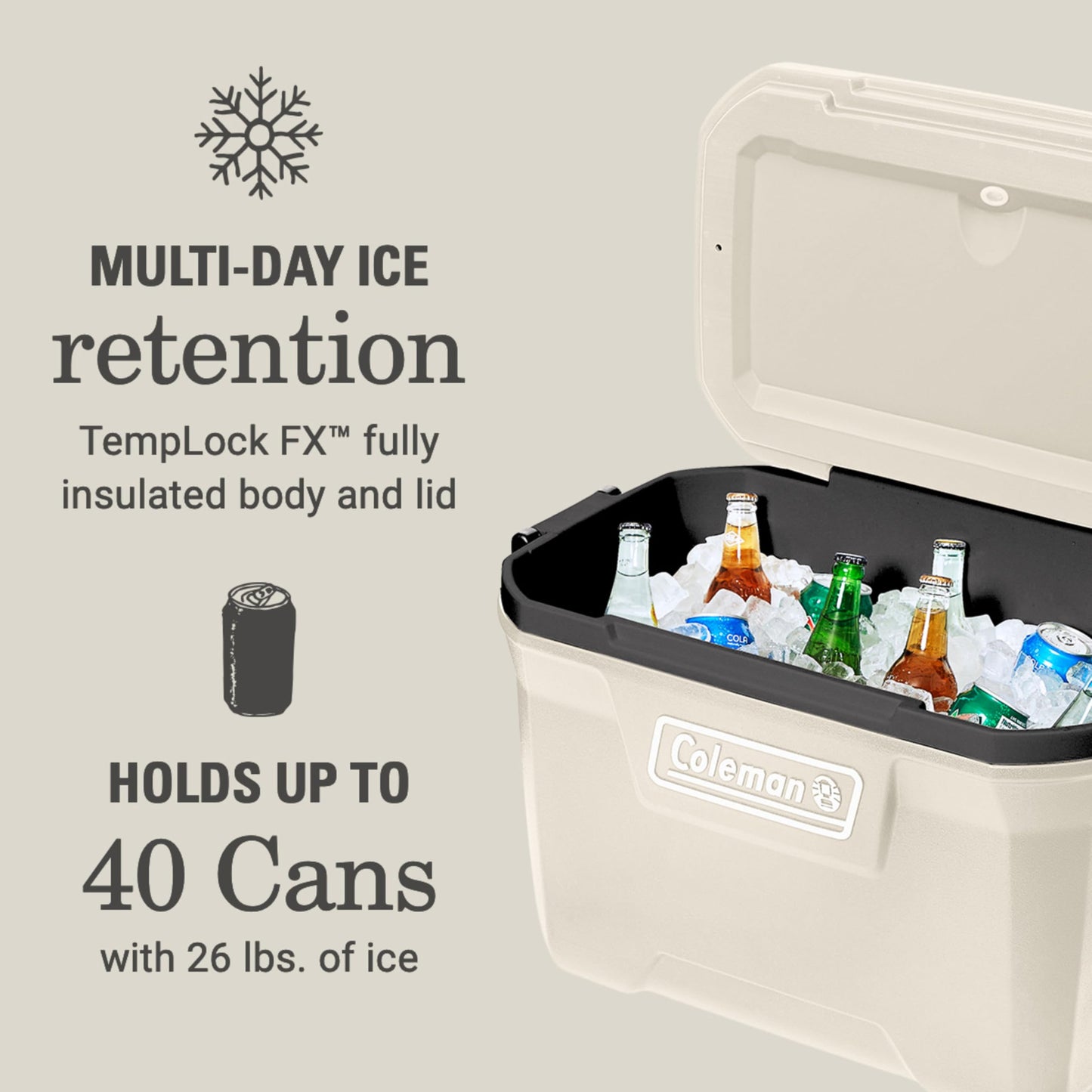 Coleman Classic Series Insulated Portable Cooler, Leak-Resistant Outdoor Hard Cooler Keeps Ice up to 5 Days, 52/70/120/150 Quart