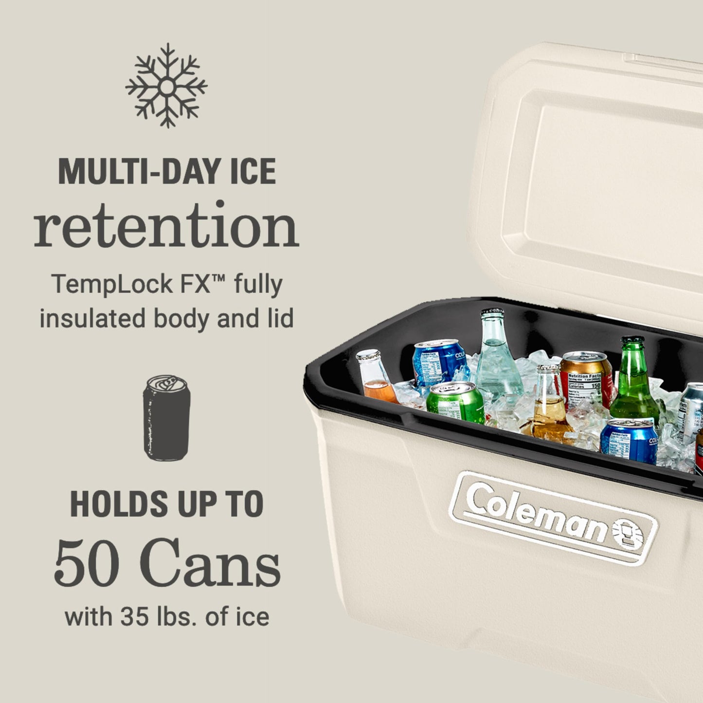 Coleman Classic Series Insulated Portable Cooler, Leak-Resistant Outdoor Hard Cooler Keeps Ice up to 5 Days, 52/70/120/150 Quart