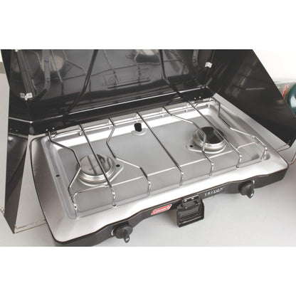 Coleman Triton 2-Burner Propane Stove, Portable Camping Cooktop with 2 Adjustable Burners & Wind Guards, 22,000 BTUs of Power for Camping, Tailgating, Grilling, BBQ, & More