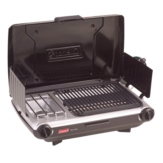 Coleman Tabletop 2-in-1 Camping Grill/Stove, 2-Burner Propane Grill & Stove with Adjustable Burners & 20,000 BTUs of Power, Great for Camping, Tailgating, Grilling